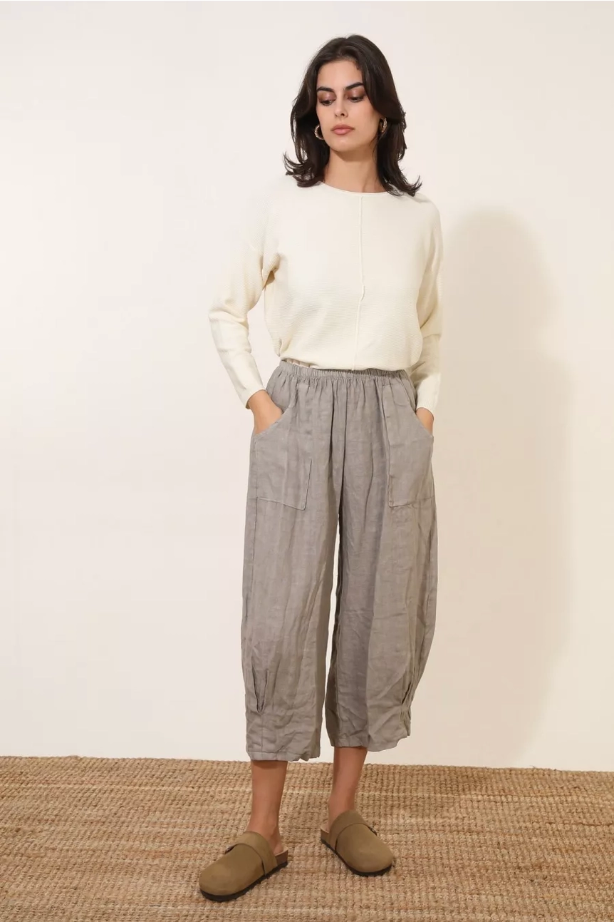 Cropped Front Pocket 100% Linen Pants