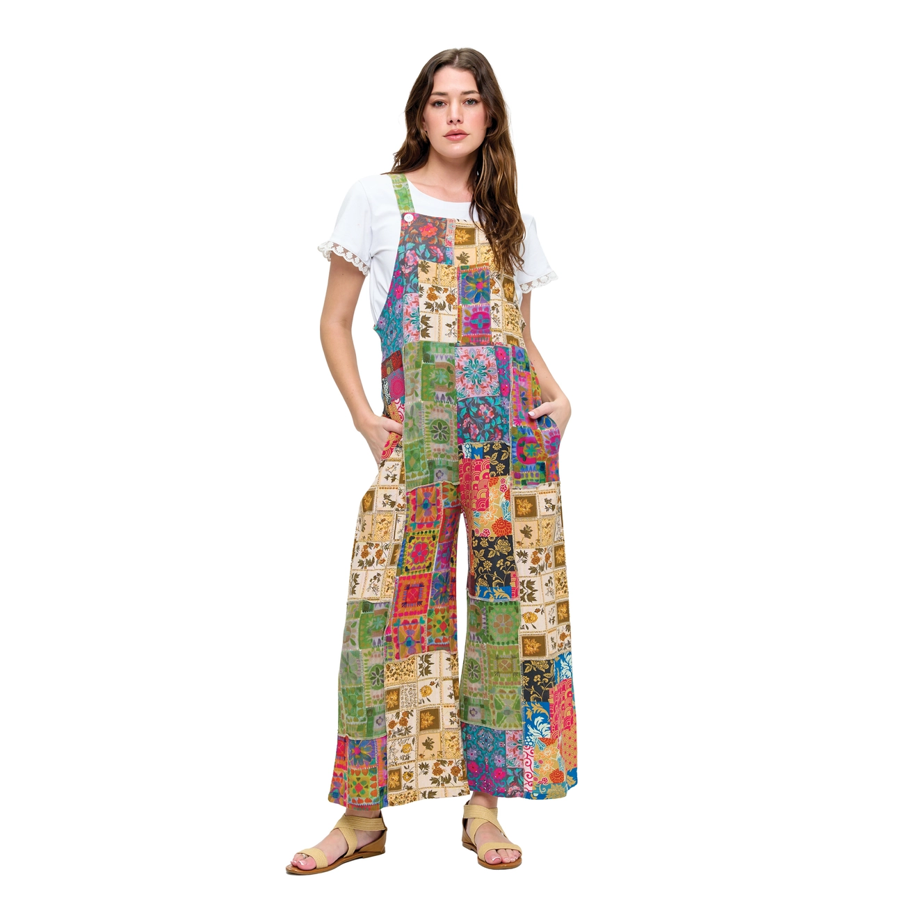 Patchwork Floral Garden Print Overall