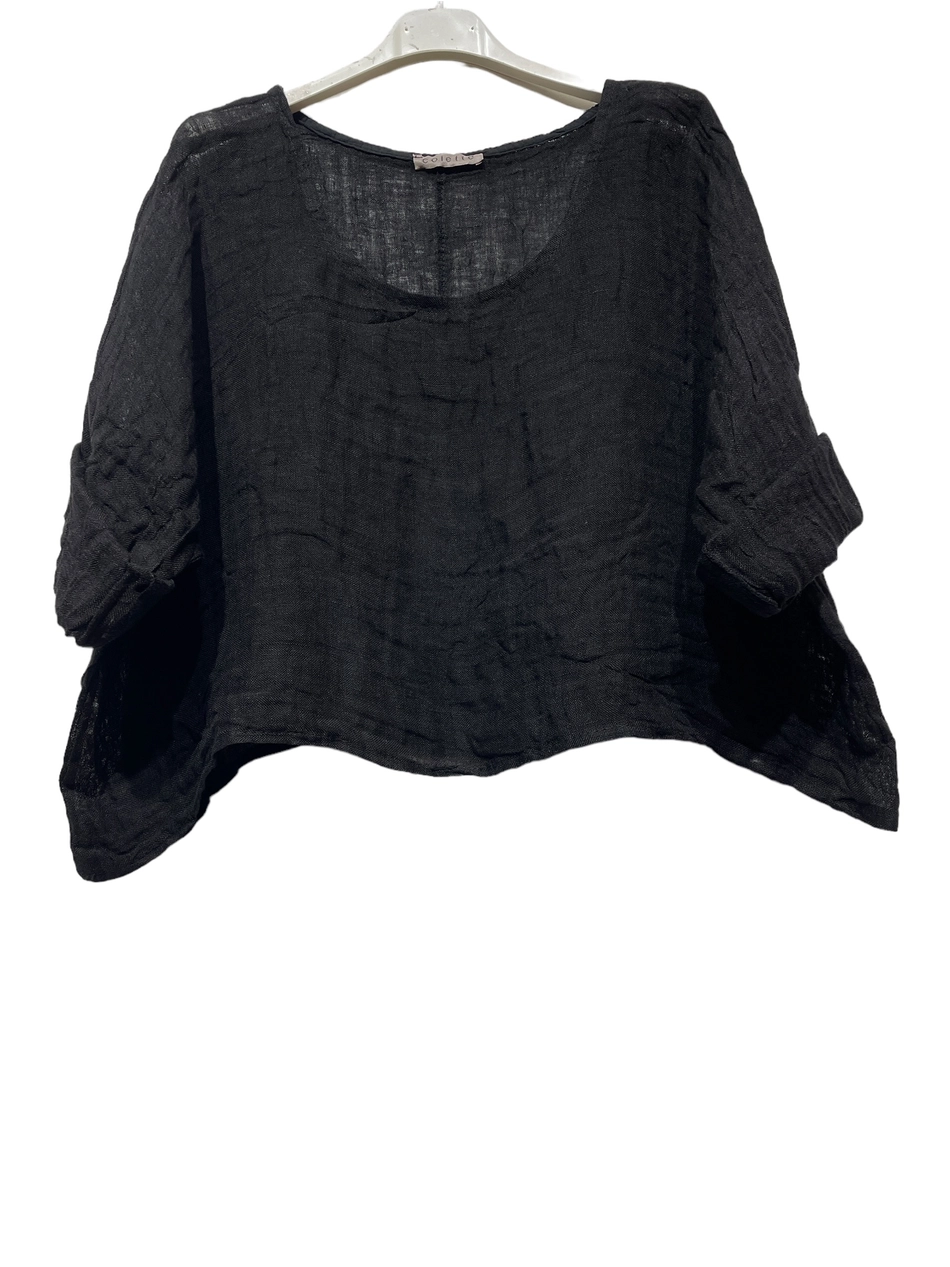 Rolled Sleeve Short Top-100% Linen