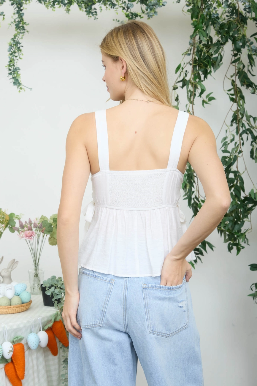 Floral Embroidery Side Tie Sleeveless Top