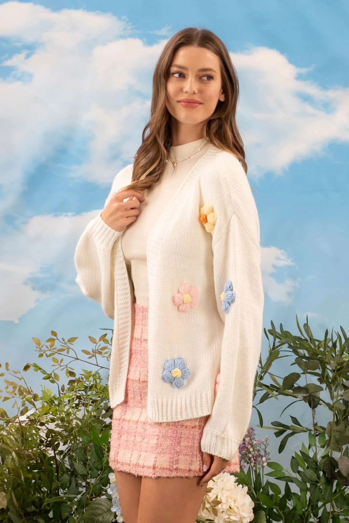 Crochet Flower Open Knit Cardigan