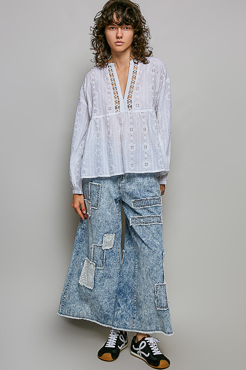 Cotton Eyelet Lace Empire Blouse