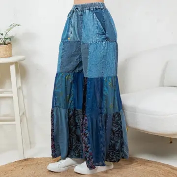 Tiered Patch Denim Pants