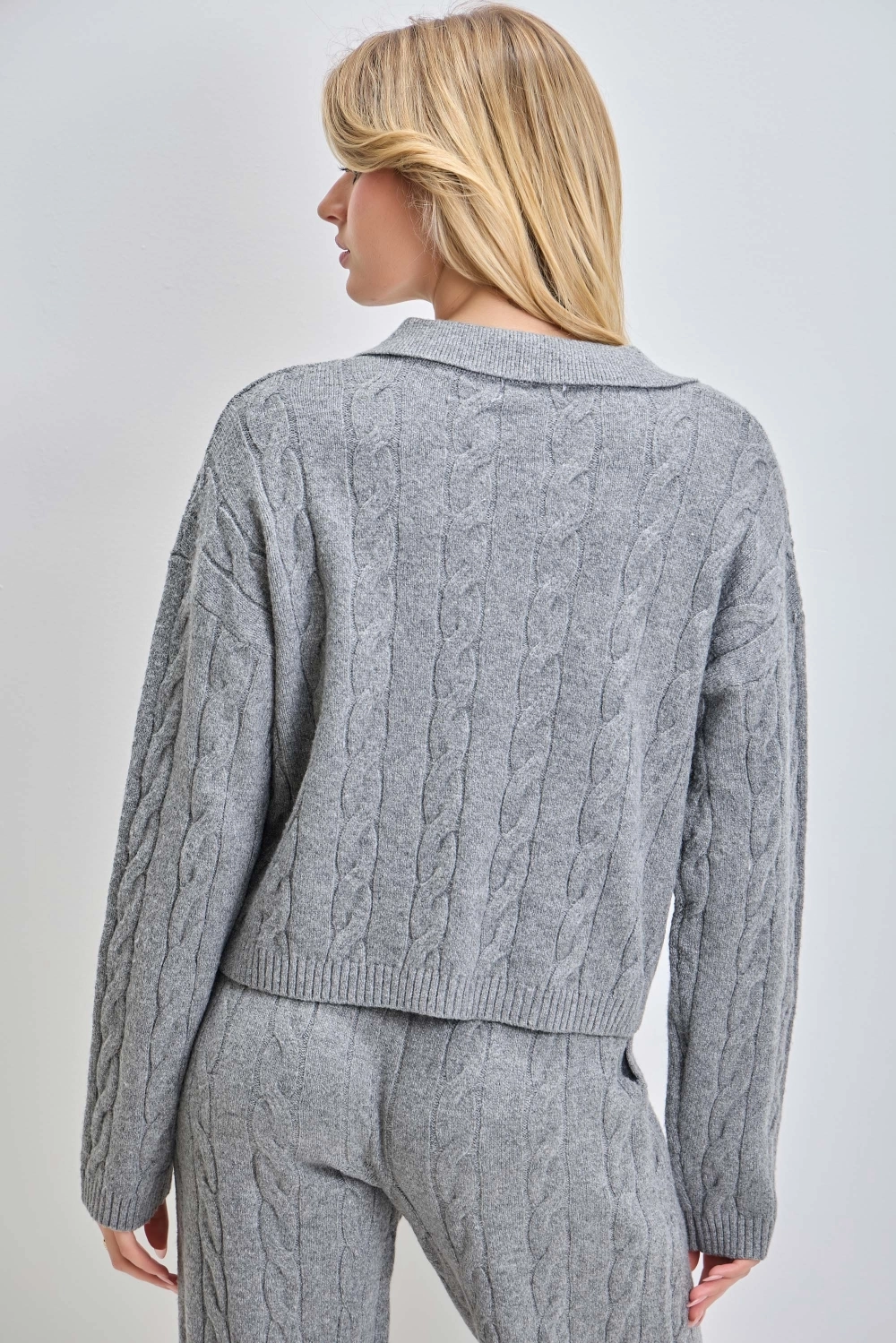 Cable Knit Collared V Neck Sweater