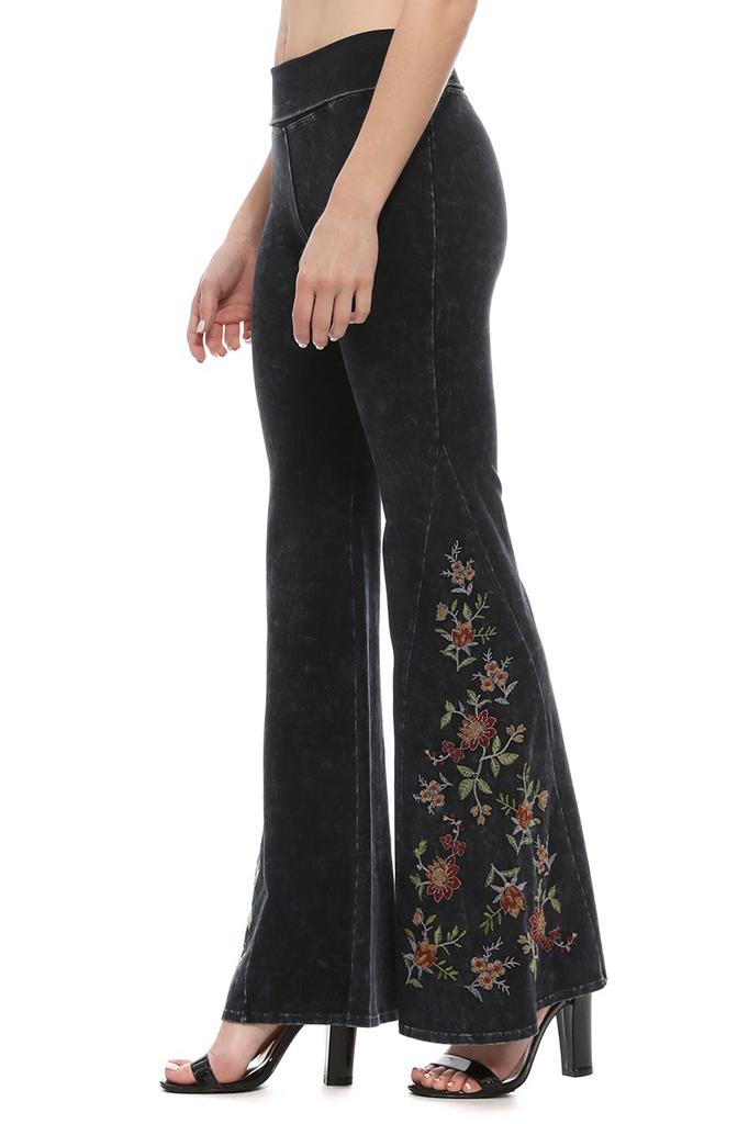 Mineral Wash Floral Embroidered Flare Yoga Pants