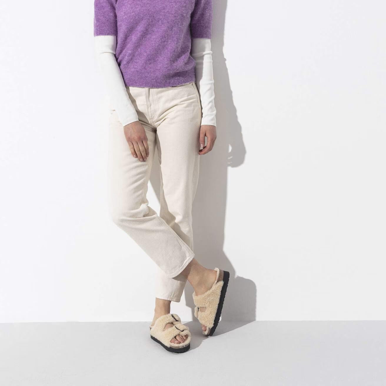 Arizona Big Buckle Shearling Platform Sandal