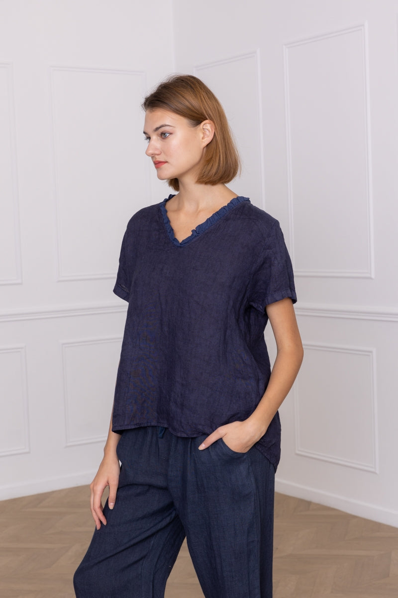 Linen Top with Collar Detail