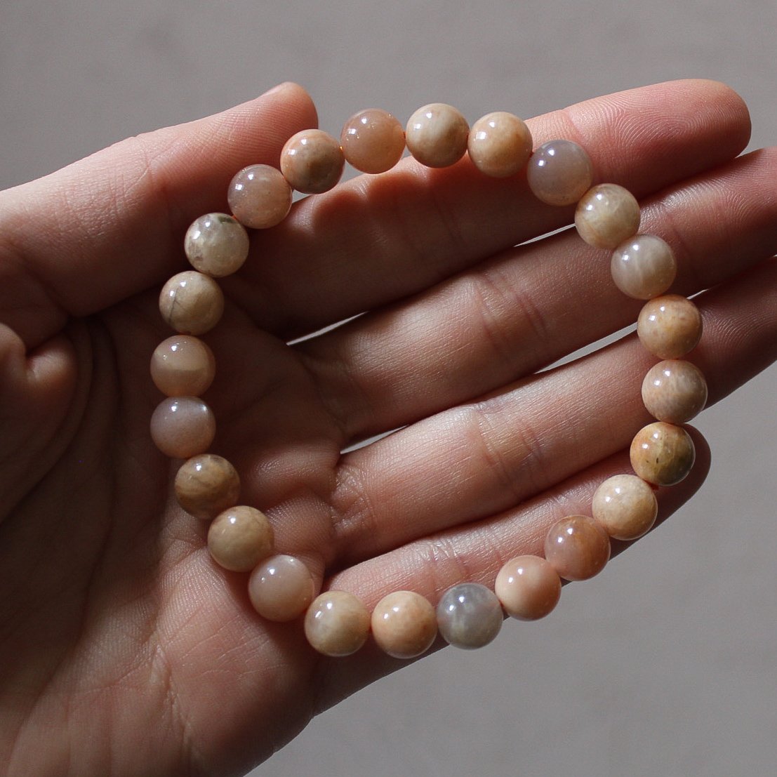 8mm Peach Moonstone  Stretch Bracelet