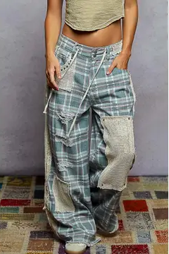 Stud Detail Woven Denim Pants