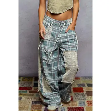 Stud Detail Woven Denim Pants