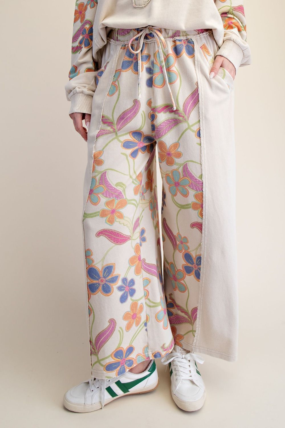 100% Cotton Floral Print Terry Pants
