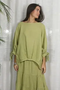 Linen Tie Sleeve Blouse