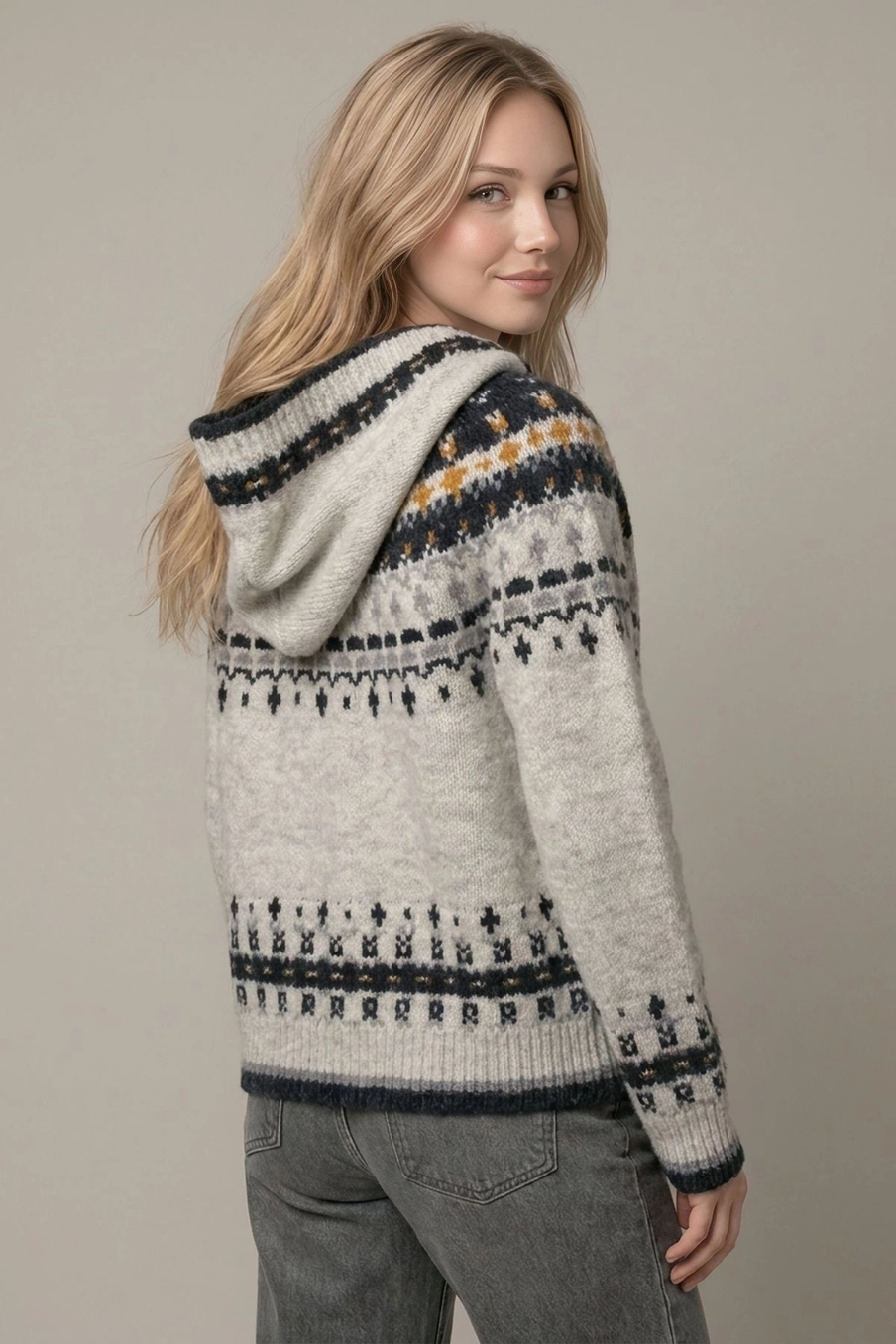 Abstract Multi-Color Hooded Button Front Cardigan