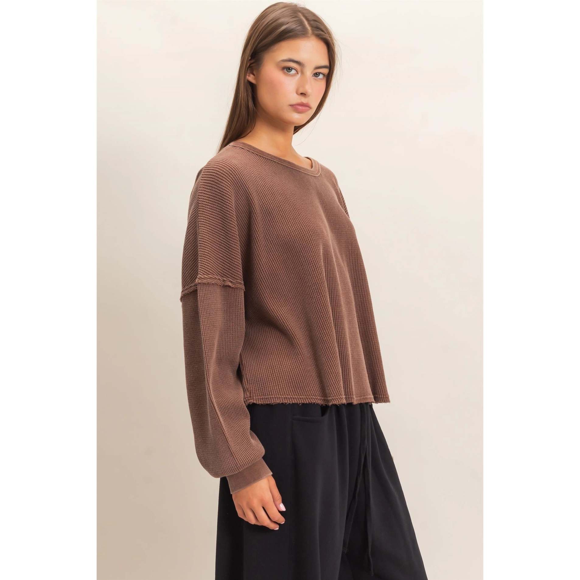 Mineral Wash Waffle Oversized Top