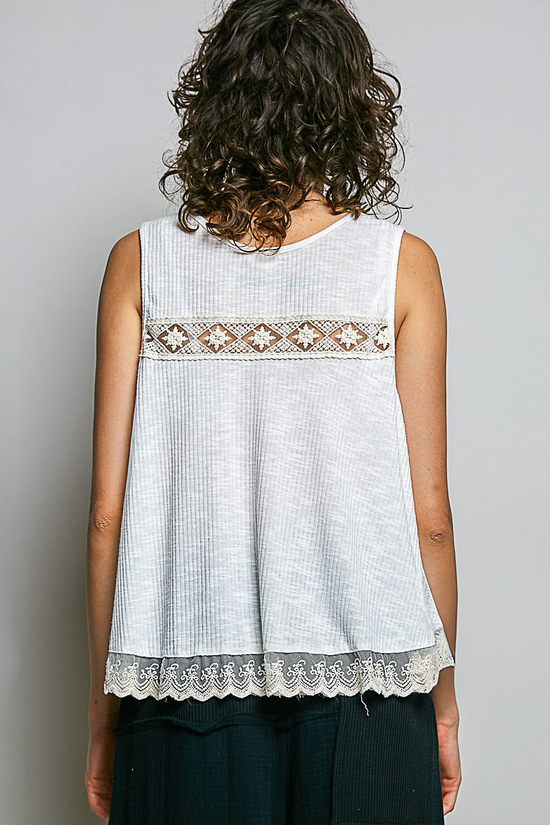 Button Down Lace Sleeveless Top