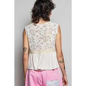 Lace Tie Front Peplum Sleeveless Top