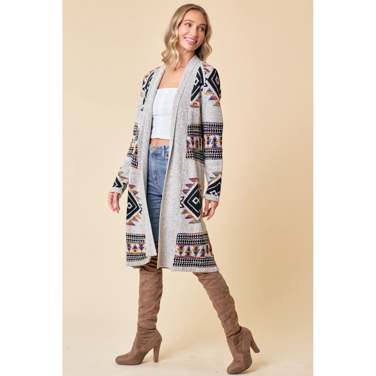 Rainbow Multi Diamond Open Cardigan