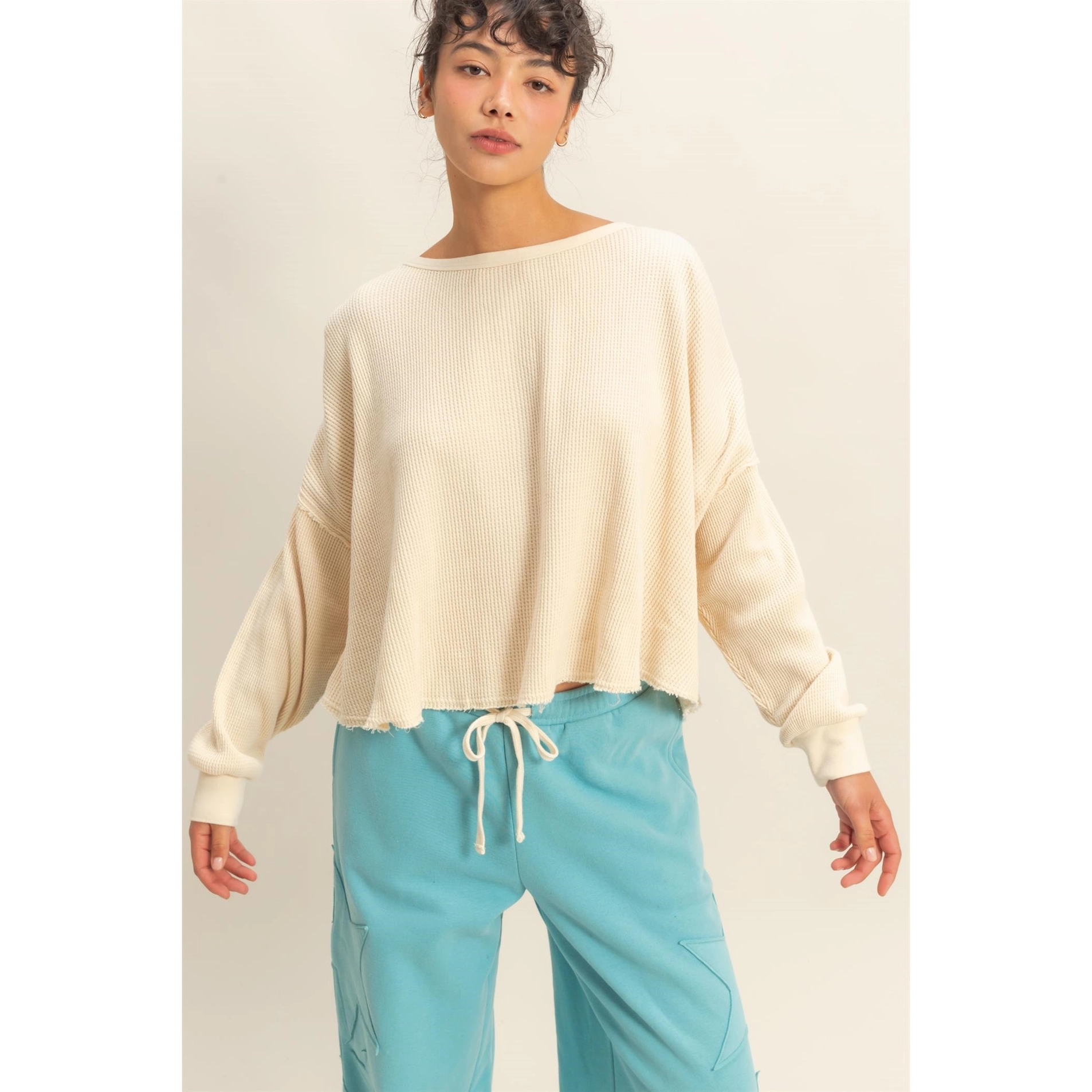 Mineral Wash Waffle Oversized Top