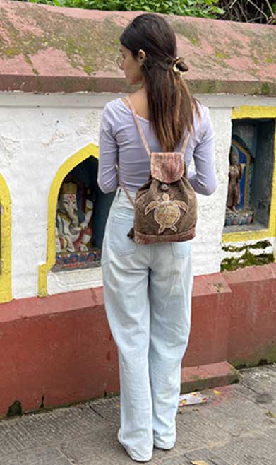 Embroidered Sea Turtle Cotton Backpack