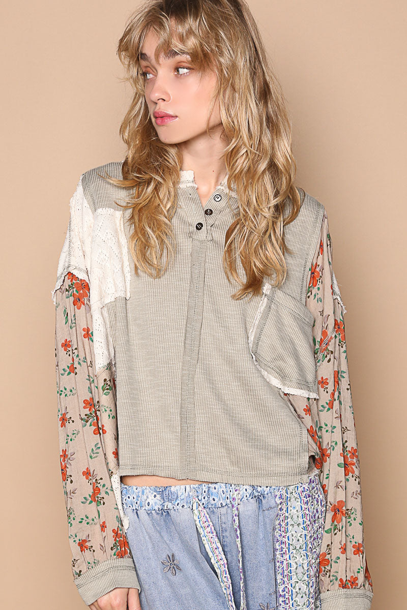 Hooded Balloon Sleeve Floral Top