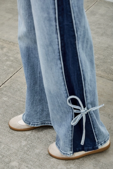 High Rise Contrast Wide & Tie Pants