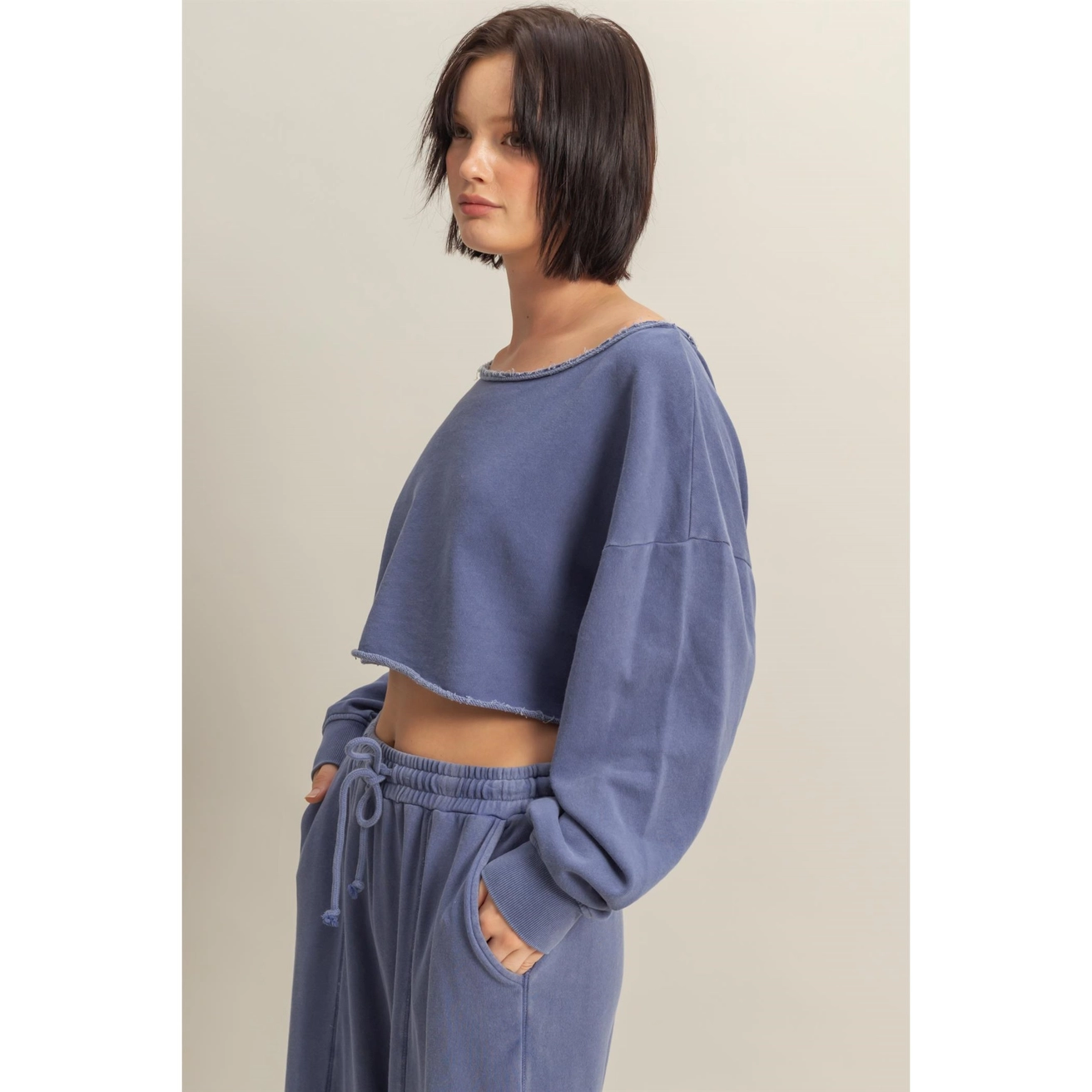 Frayed Long Sleeved Crop Top