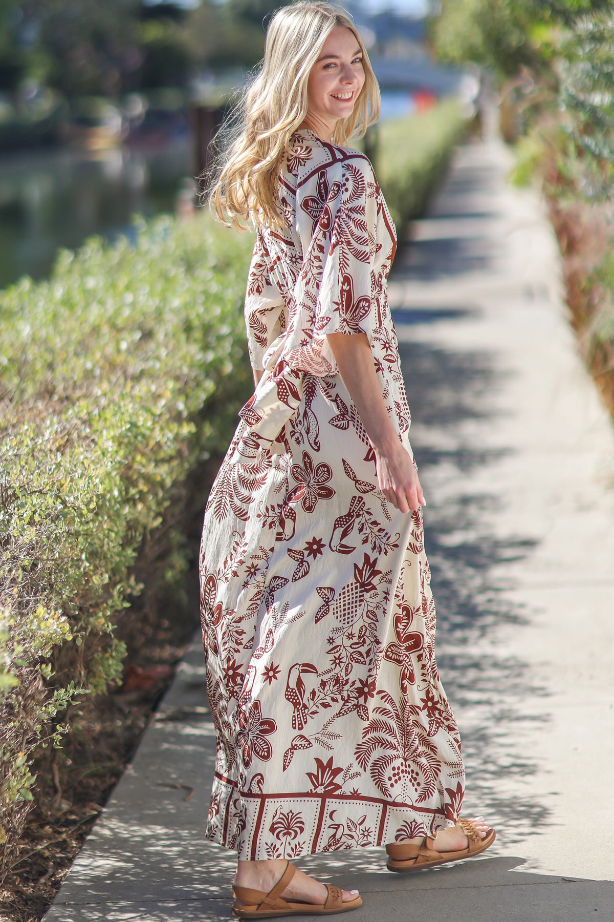 Kimono Sleeve Print Maxi Dress