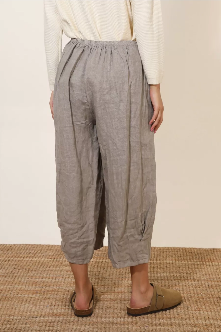 Cropped Front Pocket 100% Linen Pants