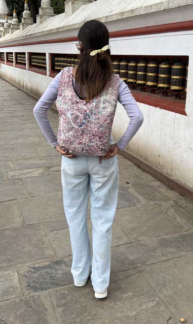 Cotton Dye Drip Crossbody Bag with Floral Pattern