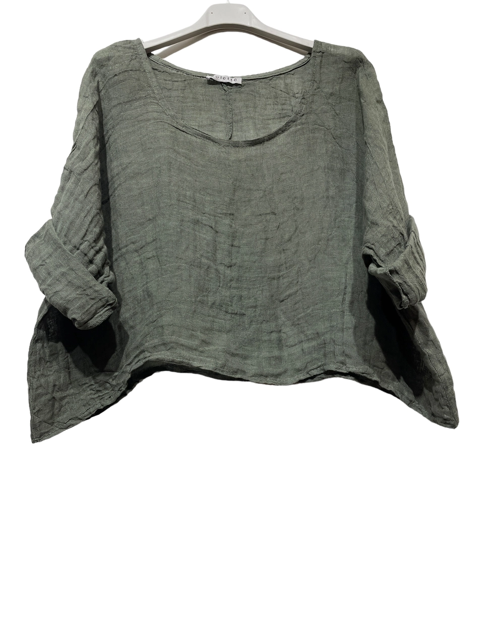 Rolled Sleeve Short Top-100% Linen
