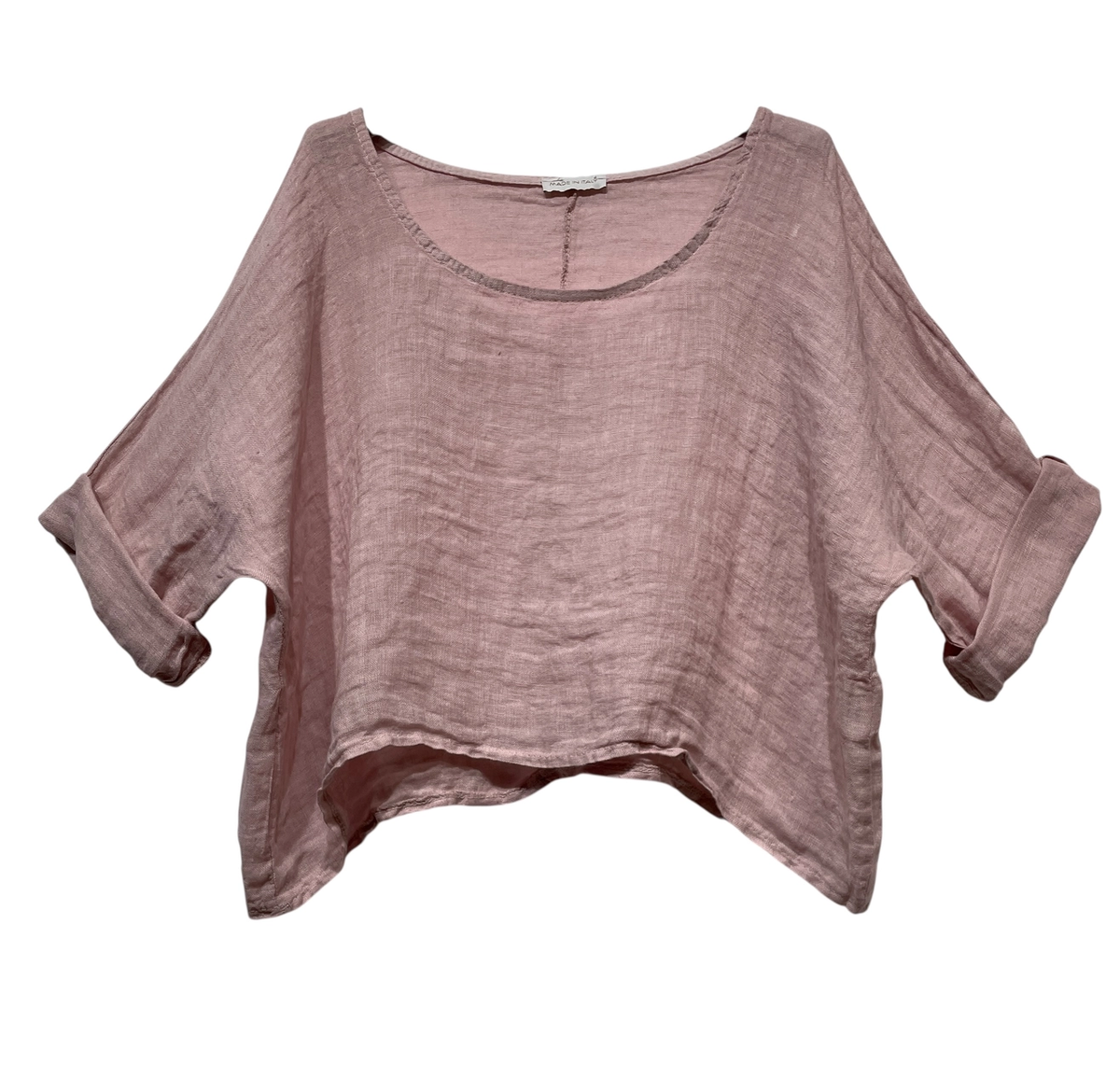 Rolled Sleeve Short Top-100% Linen