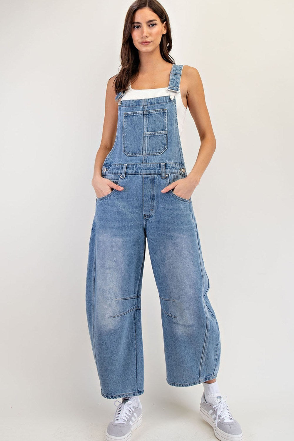 Mineral Washed Barrel Leg Jumpsuit