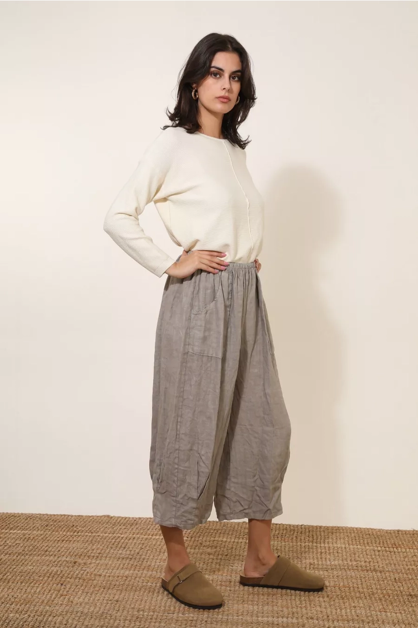 Cropped Front Pocket 100% Linen Pants