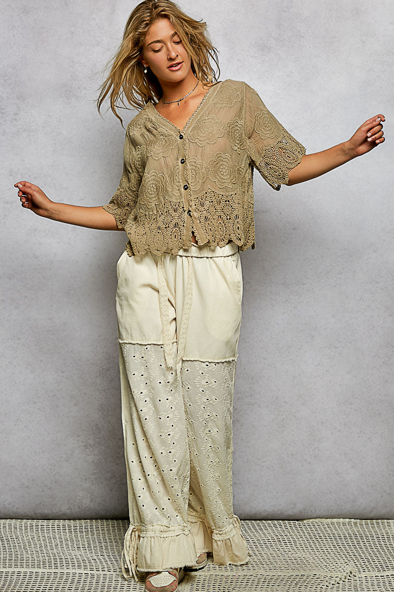 Crochet Trim Short Sleeve Jacket Top